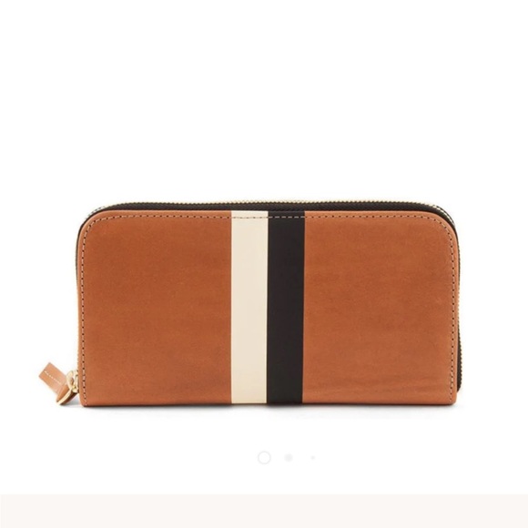Clare V Zip Wallet Tan with Black and White Stripes - Picture 1 of 8